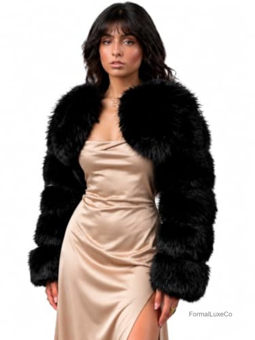 Faux Fox Fur Cropped Bolero Shrug Jacket Evening Party Layer